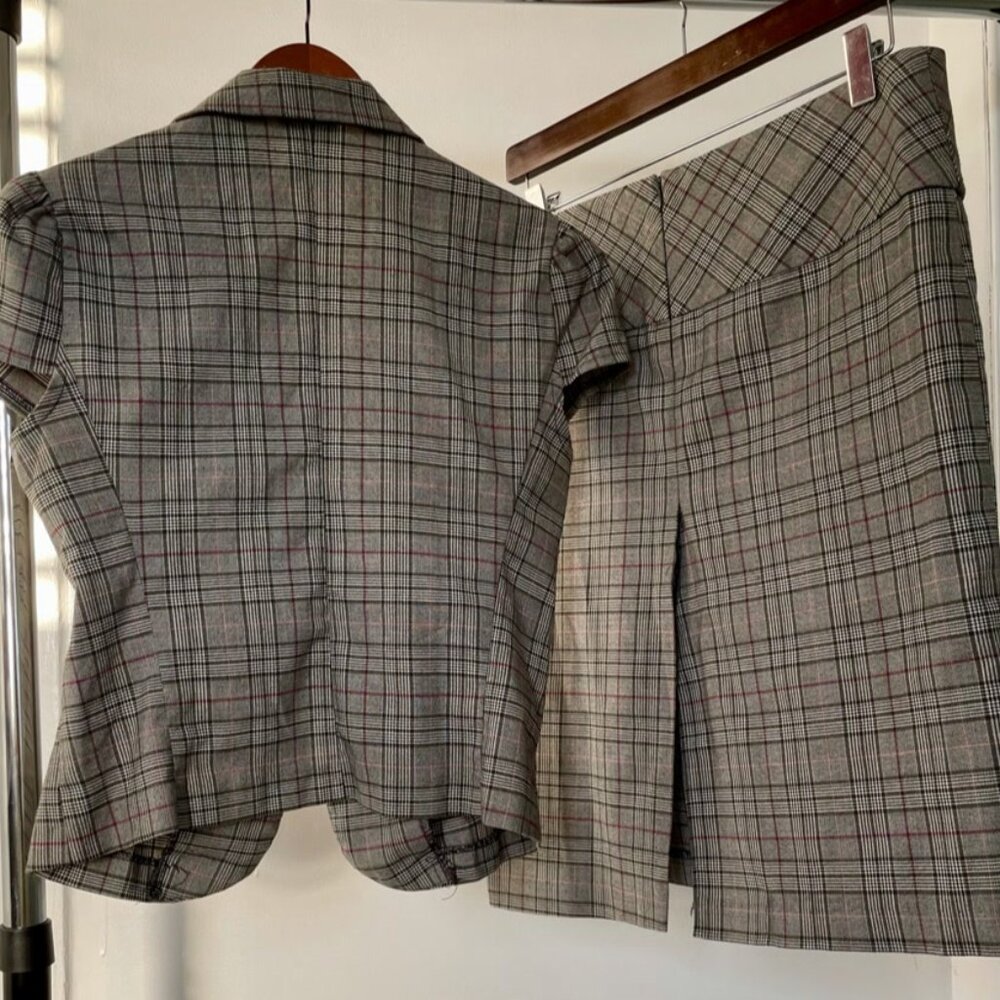 WET SEAL 90s Made in USA Plaid Blazer Pencil Skirt Suit Set L - Picture 2 of 13